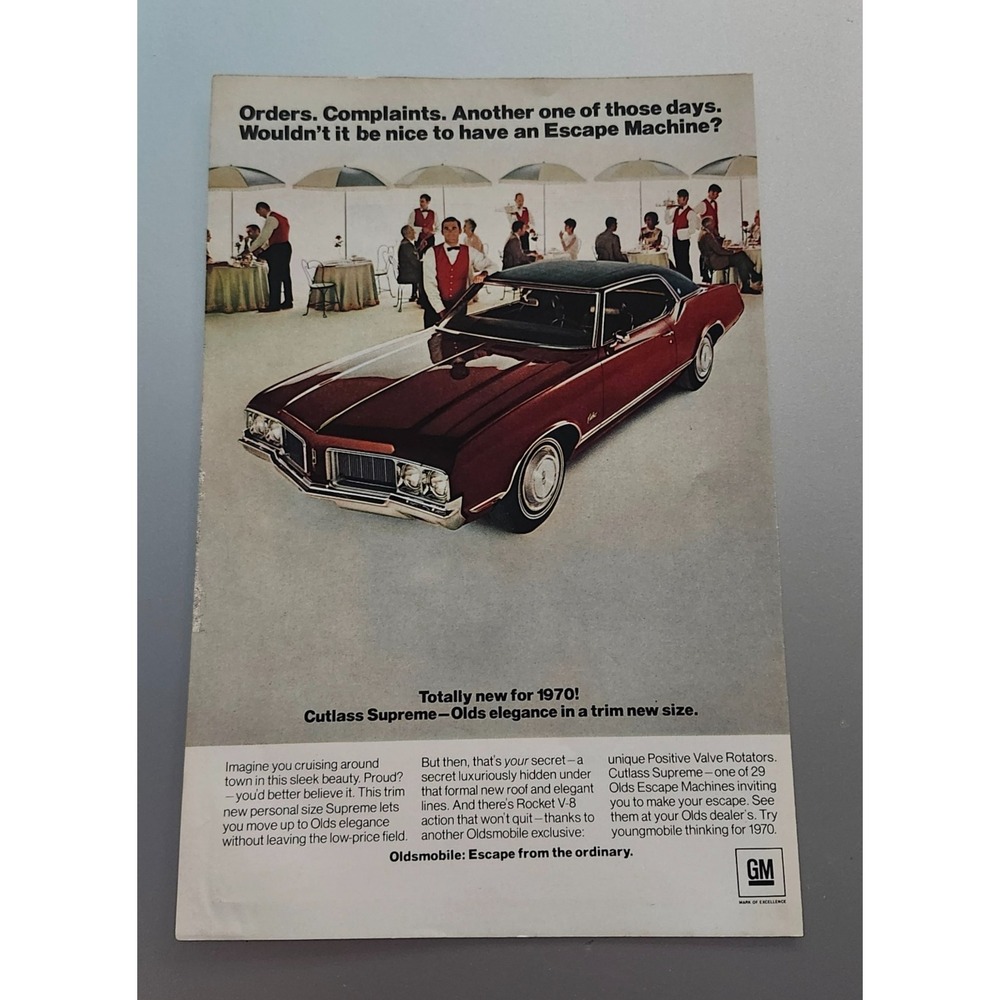 1970‎ Oldsmobile Cutlass Supreme Vintage Advertisement Print Art Car Ad
